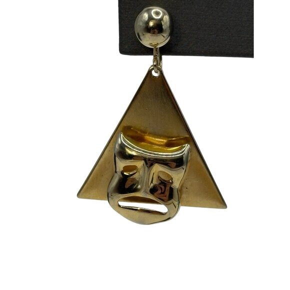 Alice Vintage Earrings Comedy & Tragedy Drama Theatre Masks Gold Tone Screw Back - Picture 6 of 16